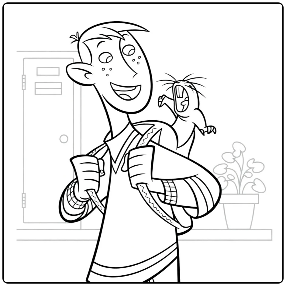 Kim Possible Kleurplaat met blije tiener en Rufus