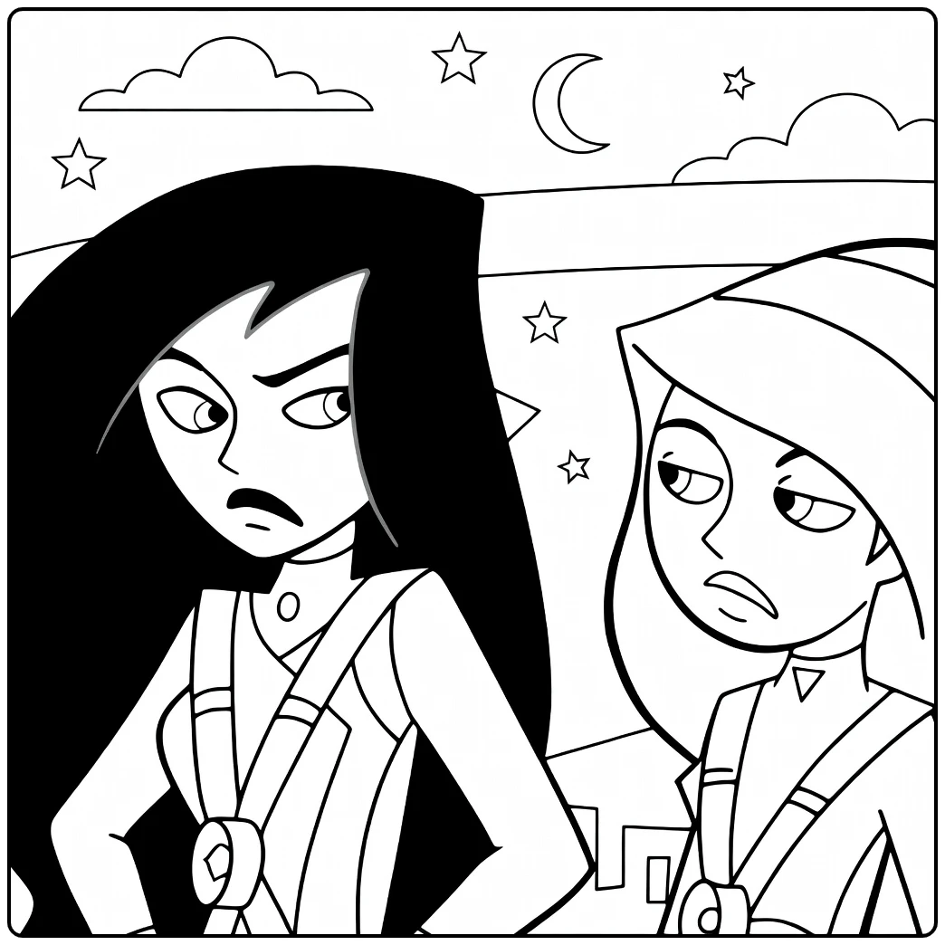 Kim Possible Kleurplaat met twee heldinnen onder sterren
