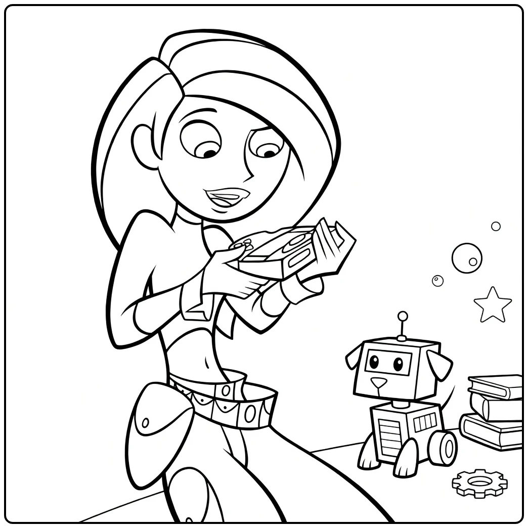 Kim Possible Kleurplaat met heldin en robot hond