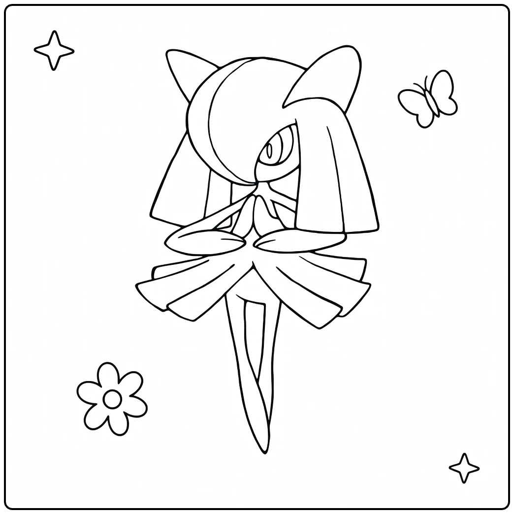 Kirlia Kleurplaat: dansende Kirlia met tutu, bloemen