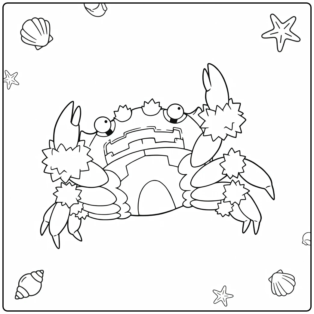 Klawf kleurplaat Pokémon krab met stekels en zee-thema