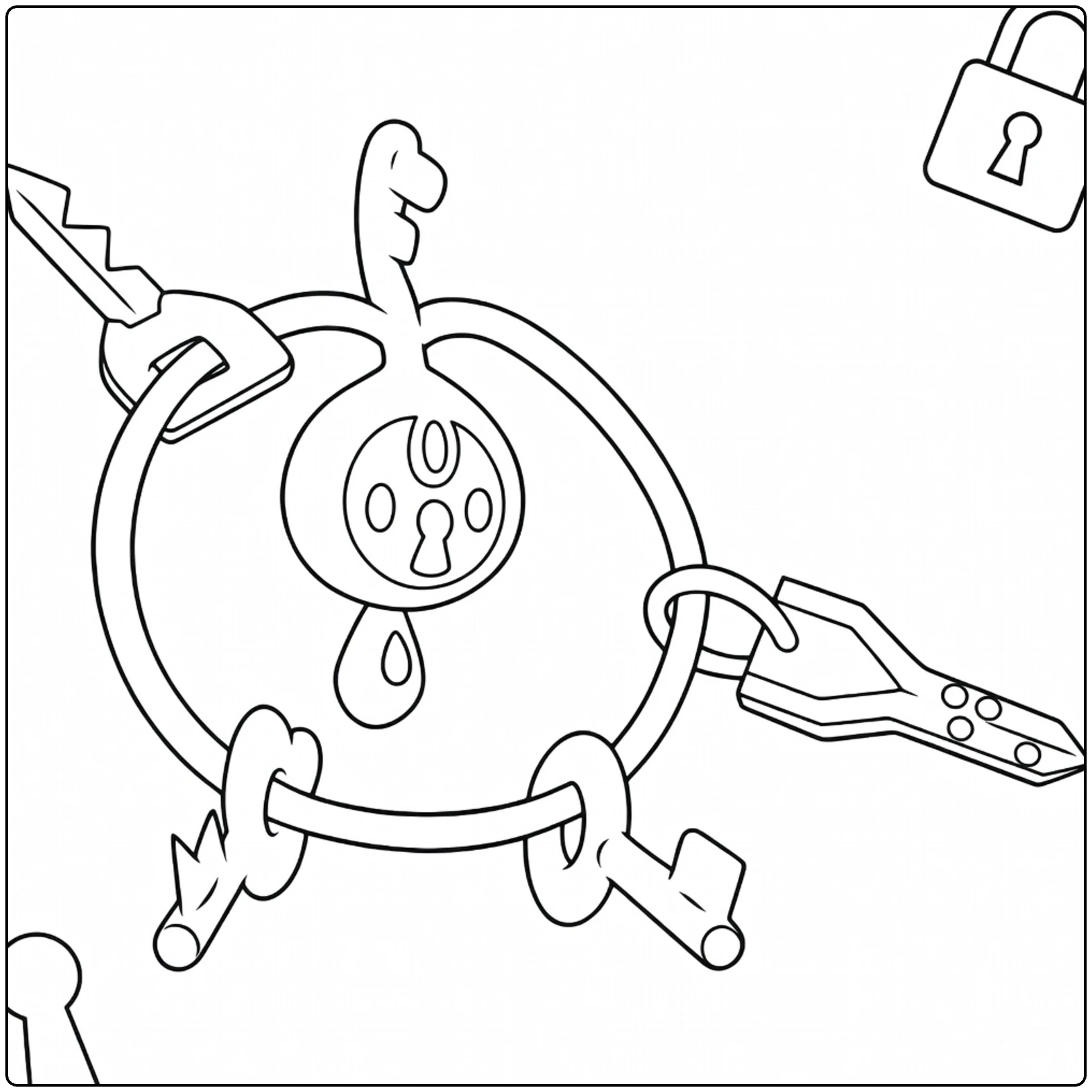 Klefki kleurplaat: Pokémon sleutelhanger met sleutels