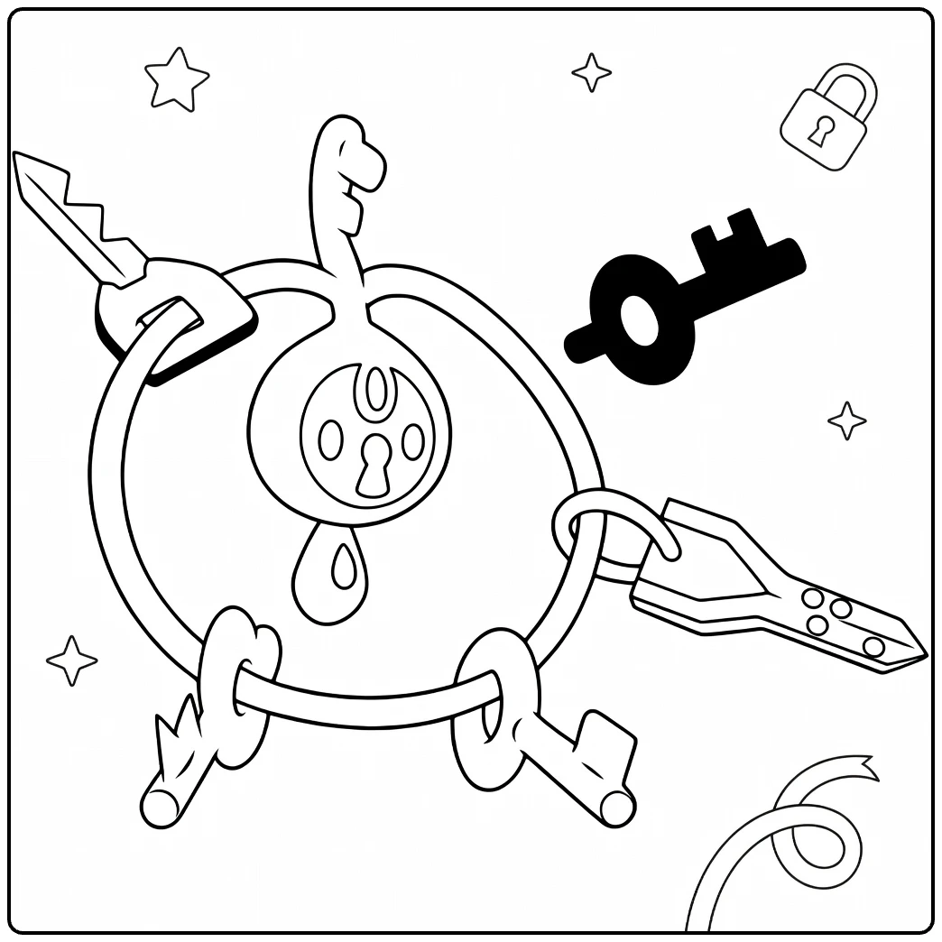 Klefki Kleurplaat met sleutels en sterren
