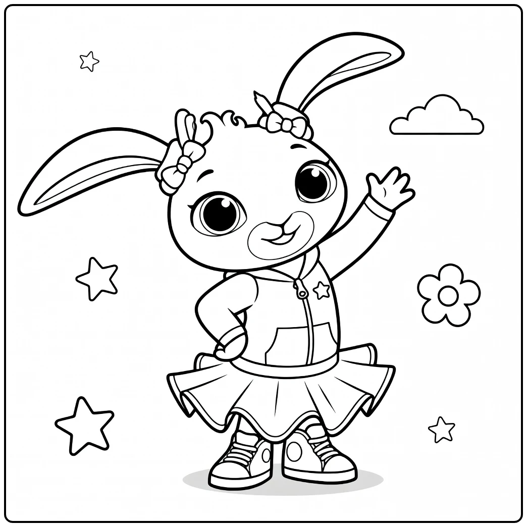 Kleurplaat bing van schattig konijnmeisje met strikken