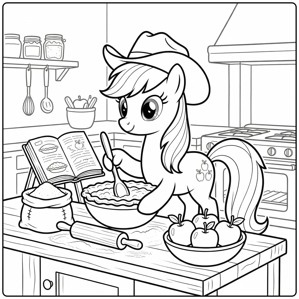 kleurplaat my little pony applejack bakt appeltaart