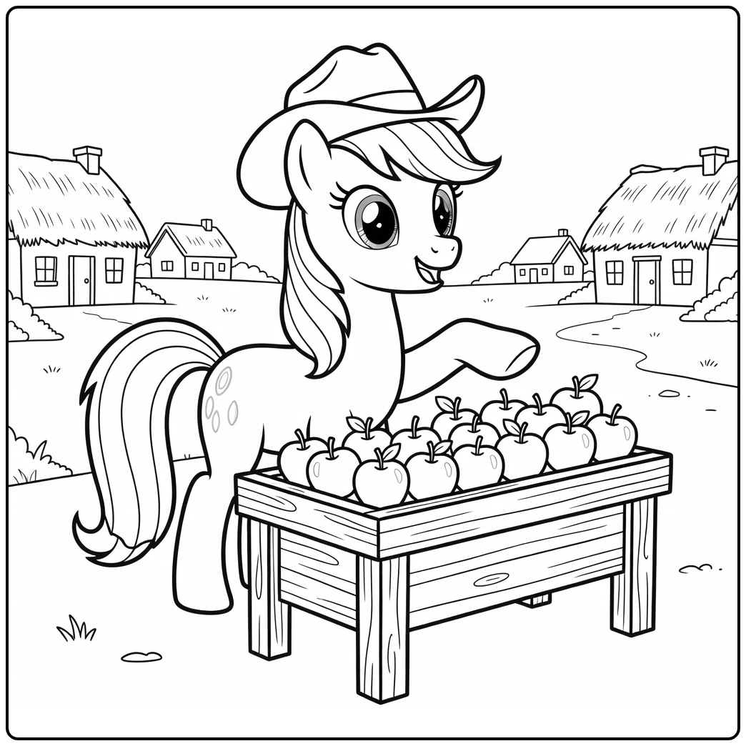 kleurplaat my little pony applejack verkoopt verse appels kraam
