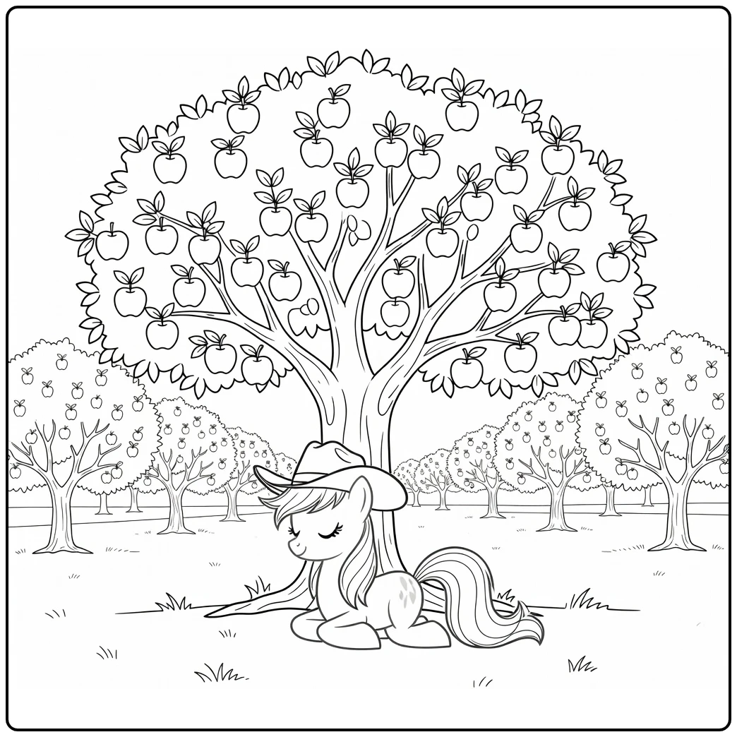 kleurplaat my little pony applejack rustend onder appelboom