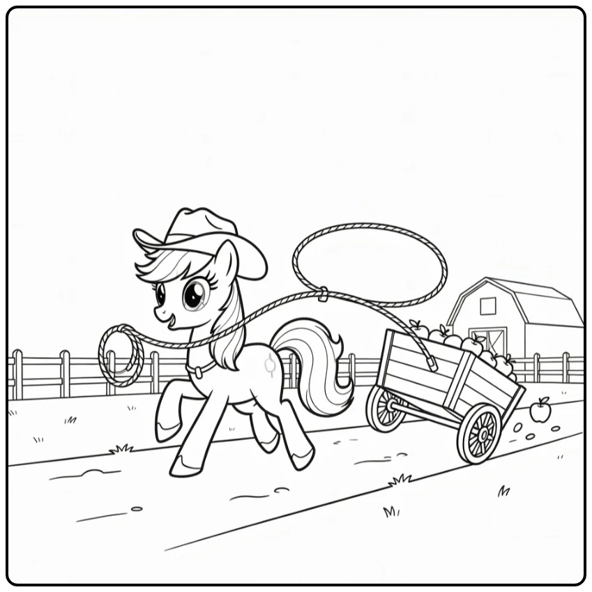 kleurplaat my little pony applejack lasso vangt appelkar