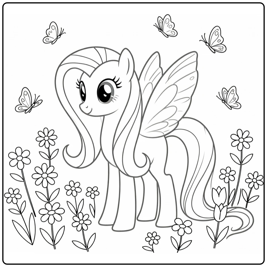 kleurplaat my little pony fluttershy vlindertuin met vlinders