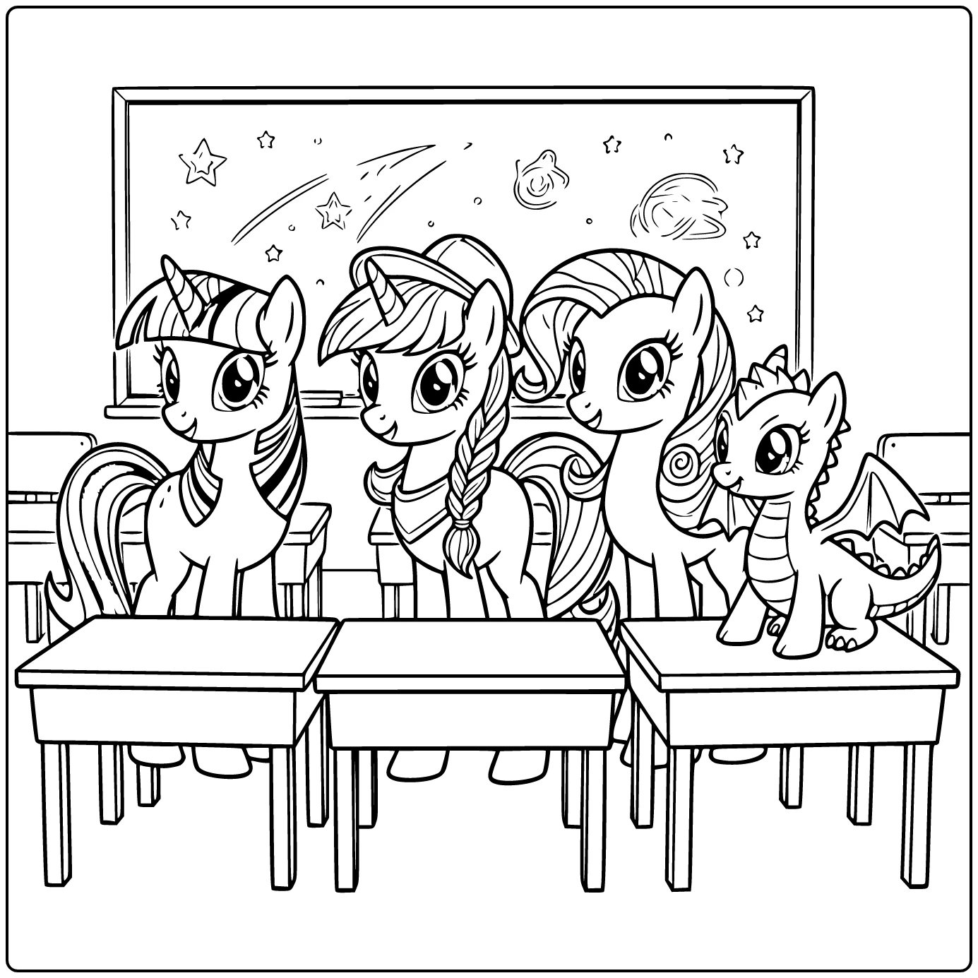 kleurplaat my little pony Twilight Sparkle Applejack Rarity Spike
