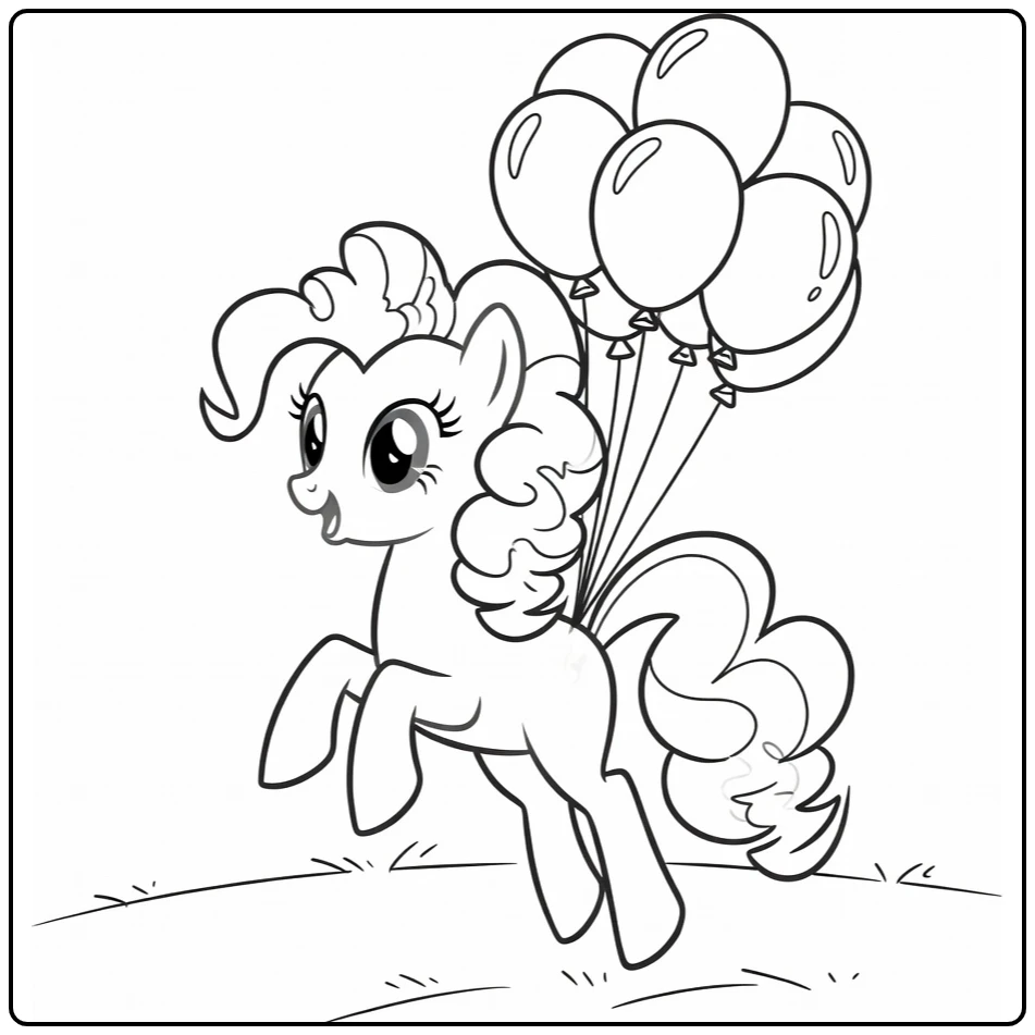 kleurplaat my little pony pinkie pie stuitert met ballonnen