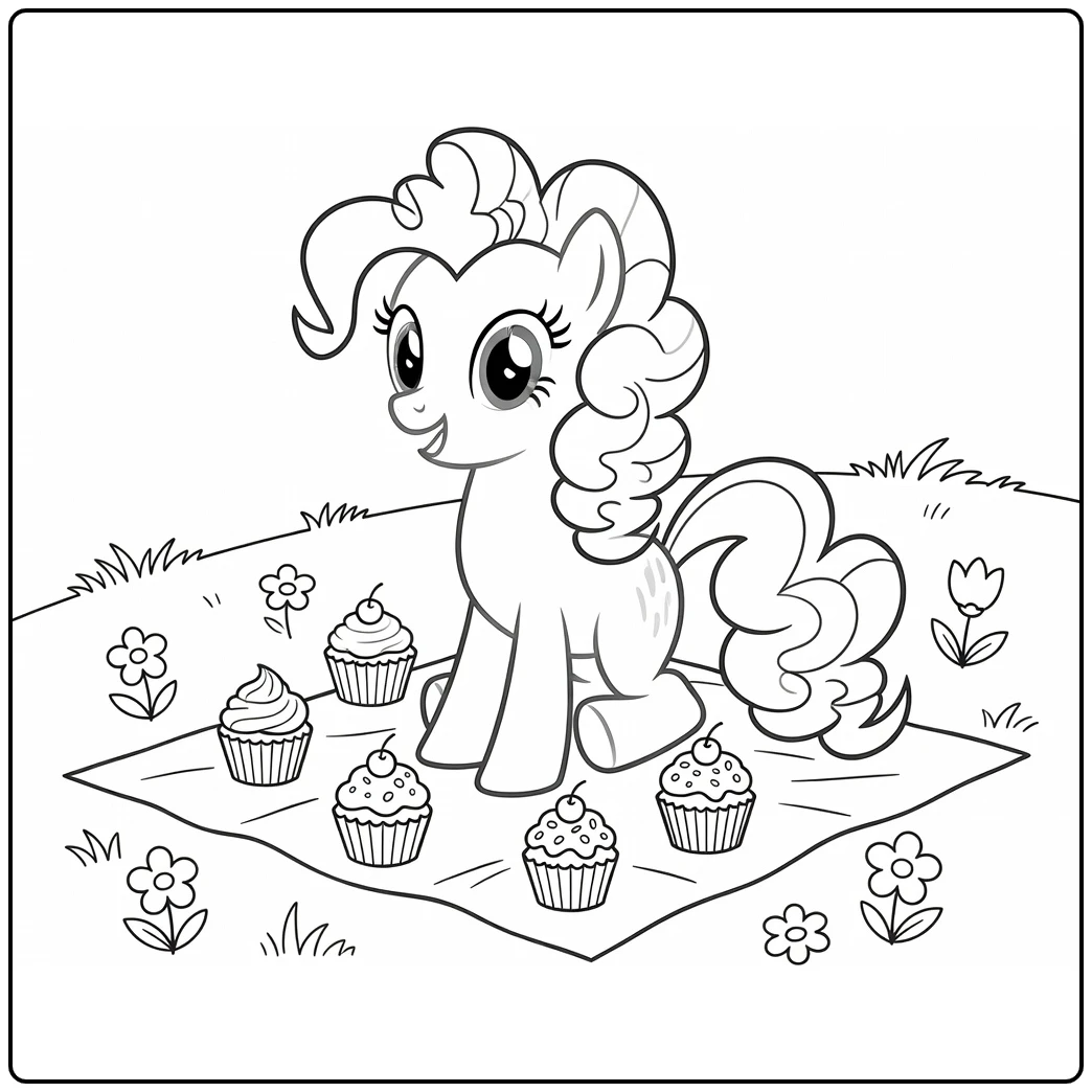 Kleurplaat my little pony pinkie pie picknick op grasheuvel