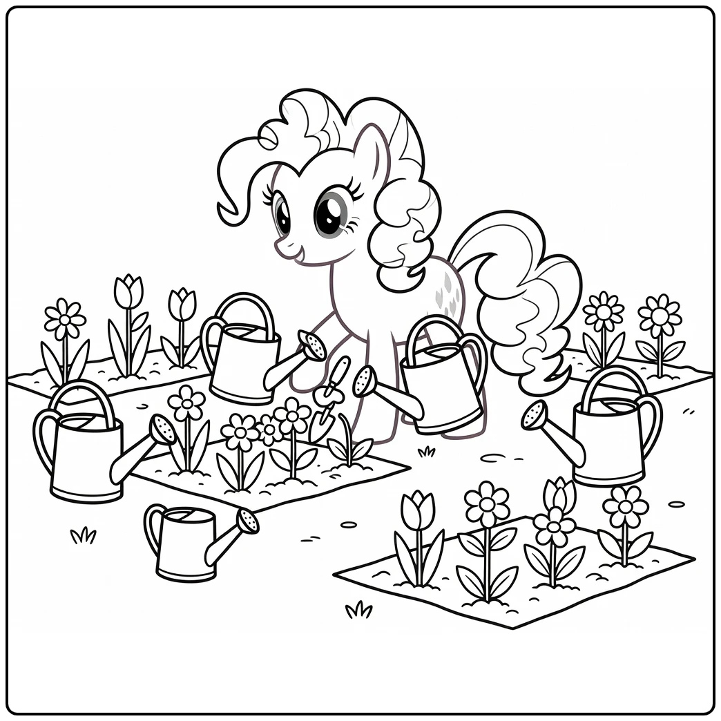 kleurplaat my little pony pinkie pie plant bloemen in tuin