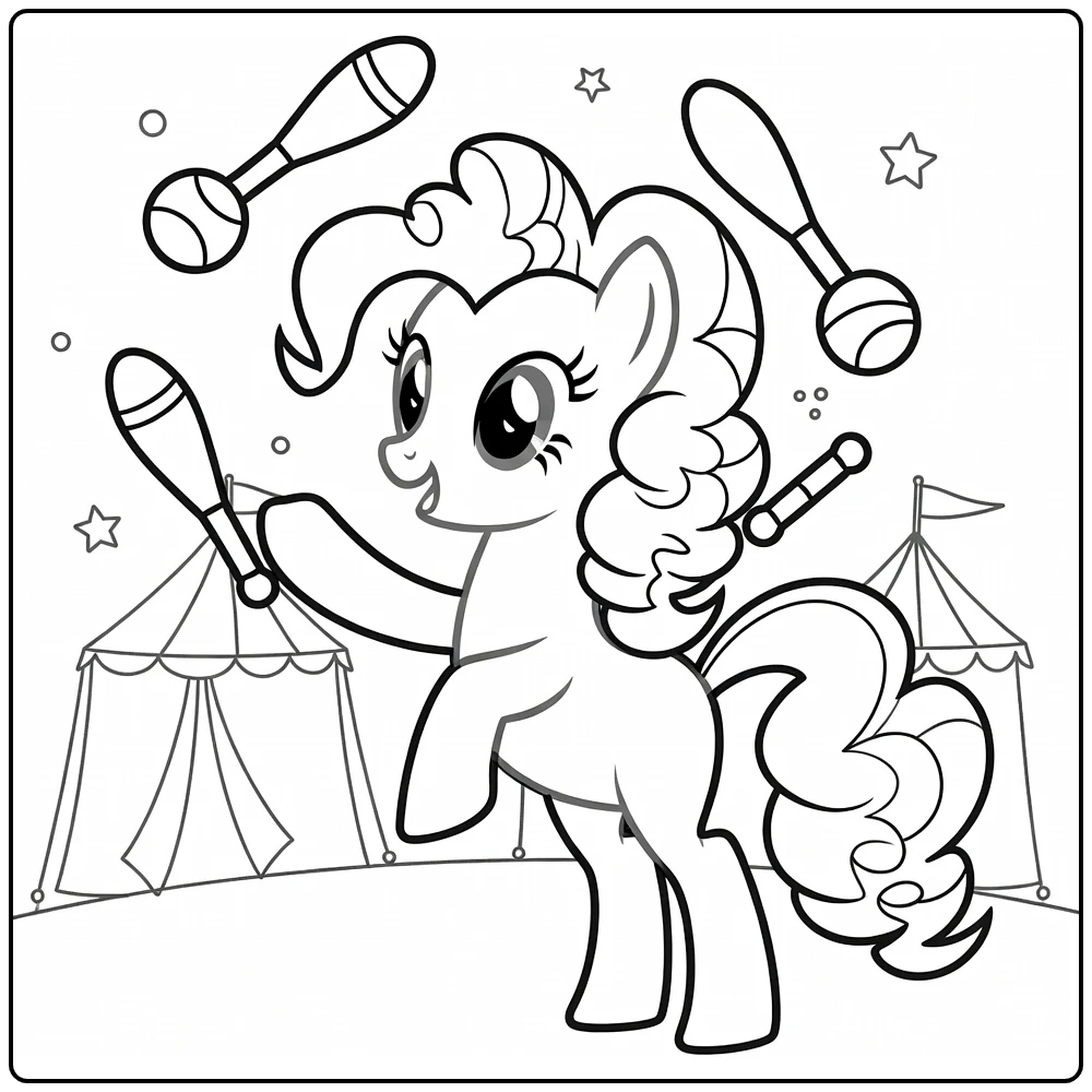kleurplaat my little pony pinkie pie jongleert in circus