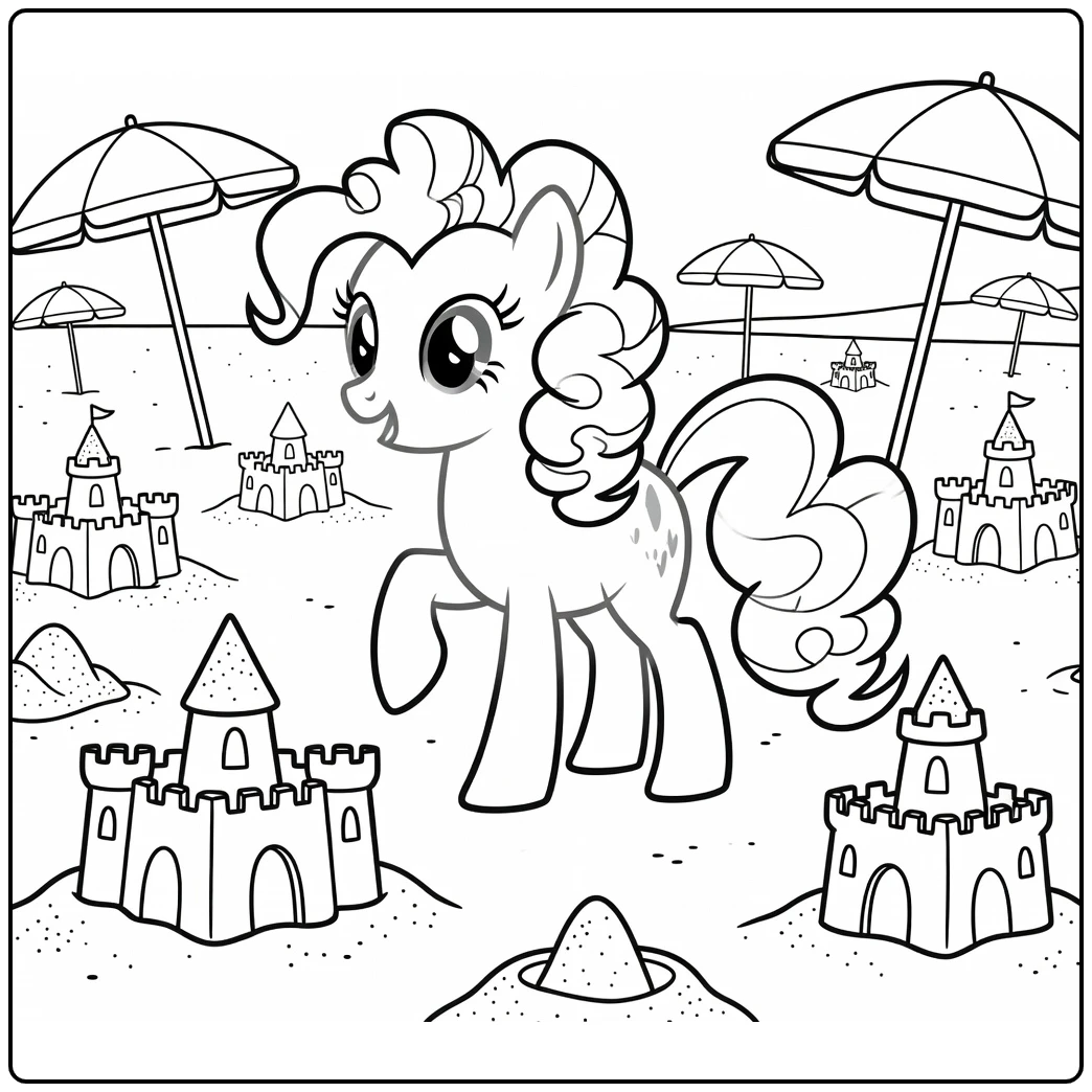kleurplaat my little pony pinkie pie bij strandfeest