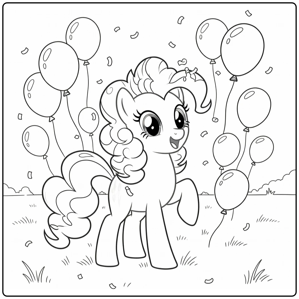 kleurplaat my little pony pinkie pie feest met ballonnen