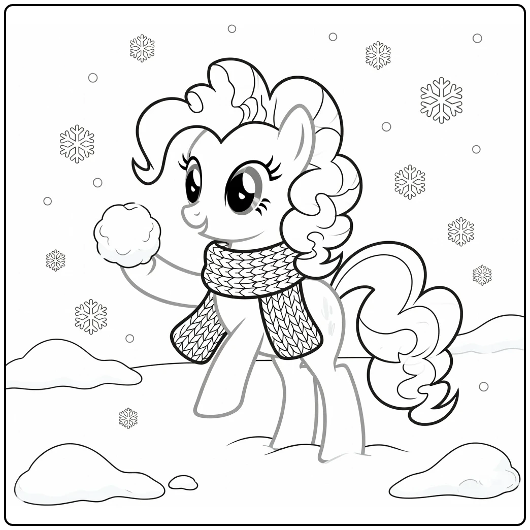 kleurplaat my little pony pinkie pie in sneeuw met sjaal