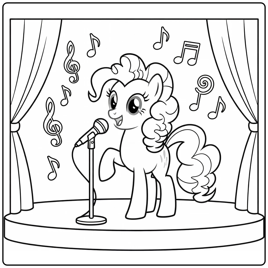 kleurplaat my little pony pinkie pie optreedt met microfoon