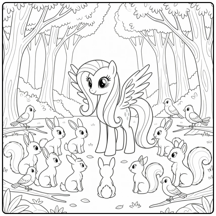 kleurplaat my little pony princess fluttershy - dieren in bos