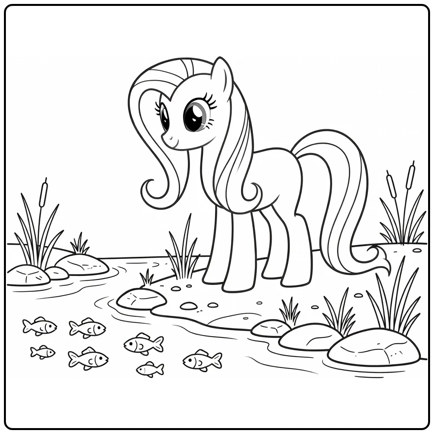 kleurplaat my little pony princess fluttershy aan de rivier