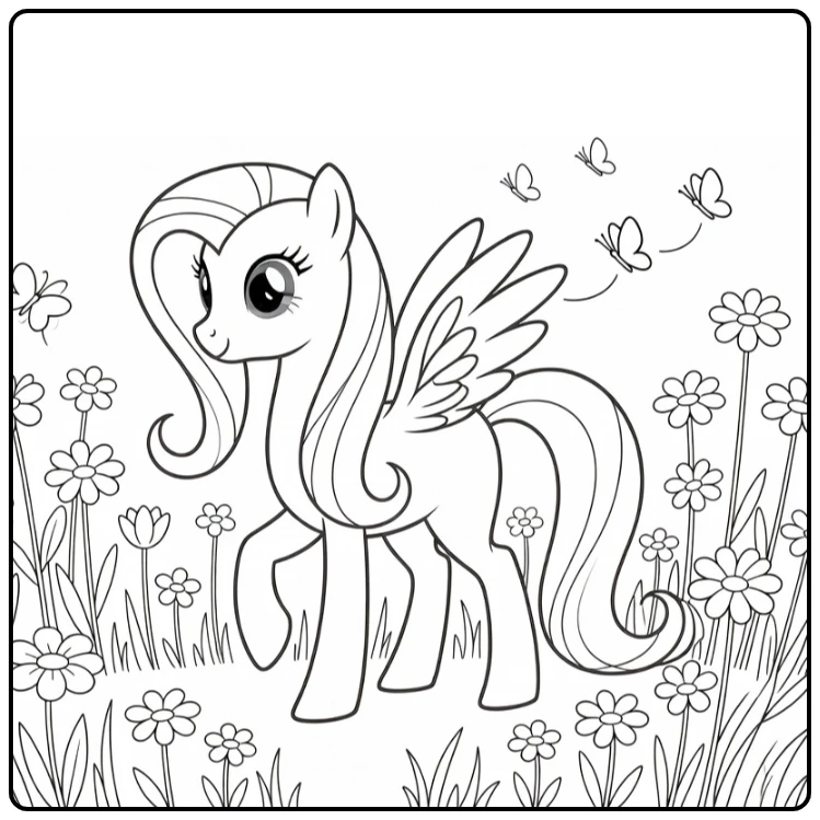 kleurplaat my little pony princess fluttershy met vlinders