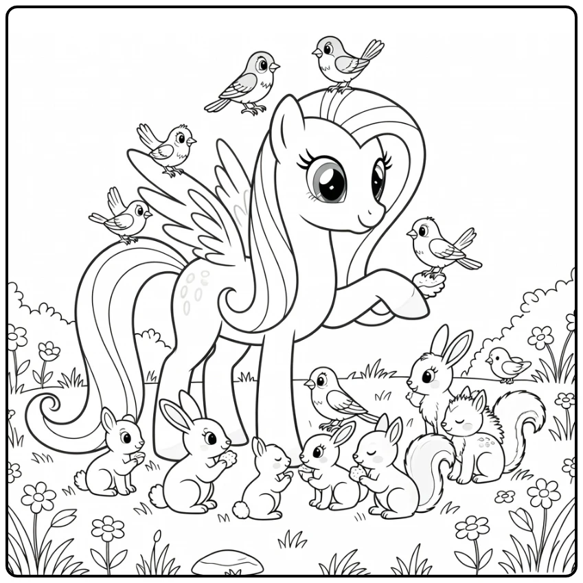 kleurplaat my little pony princess fluttershy voert vogels