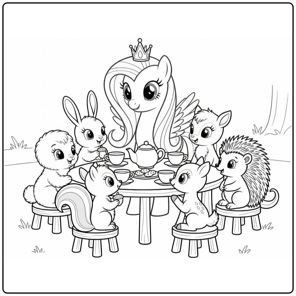 kleurplaat my little pony princess fluttershy theefeest bosdieren