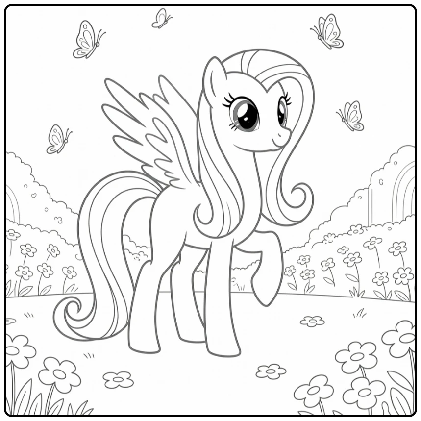 kleurplaat my little pony princess fluttershy in kasteeltuin