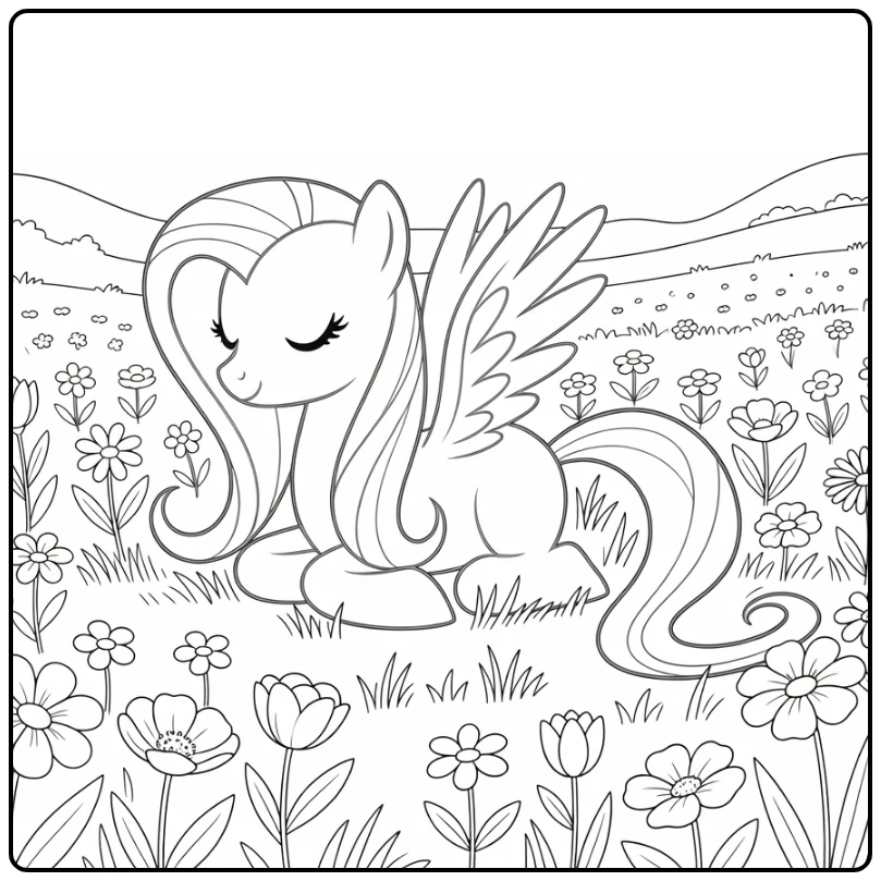 kleurplaat my little pony princess fluttershy in bloemenveld