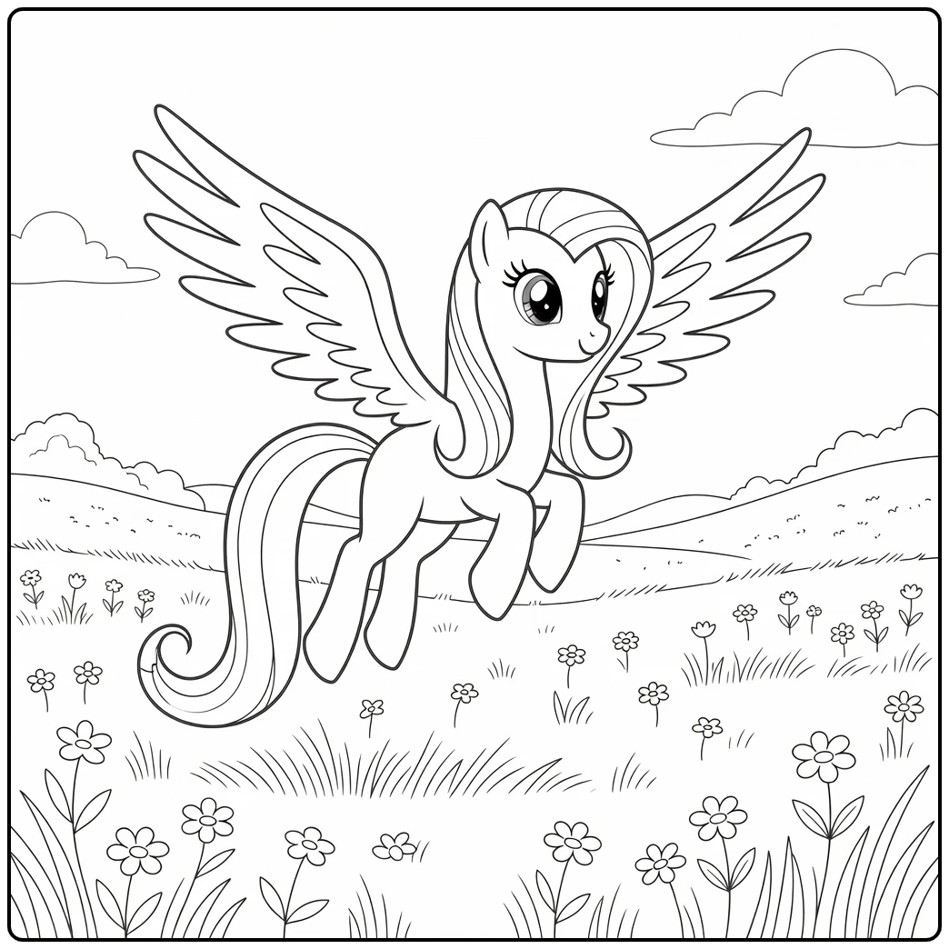 Kleurplaat My Little Pony Princess Fluttershy boven wei