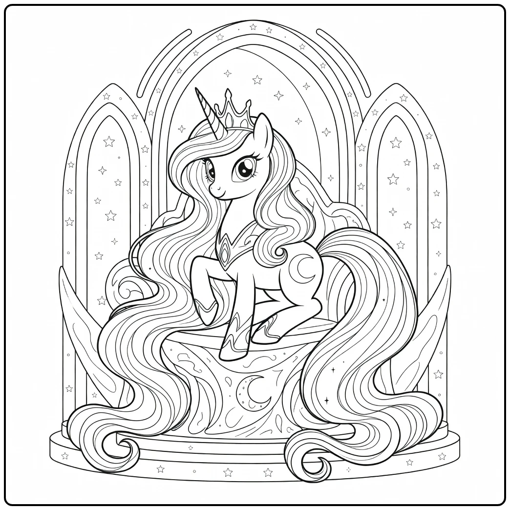 kleurplaat my little pony princess luna steigerend op sokkel