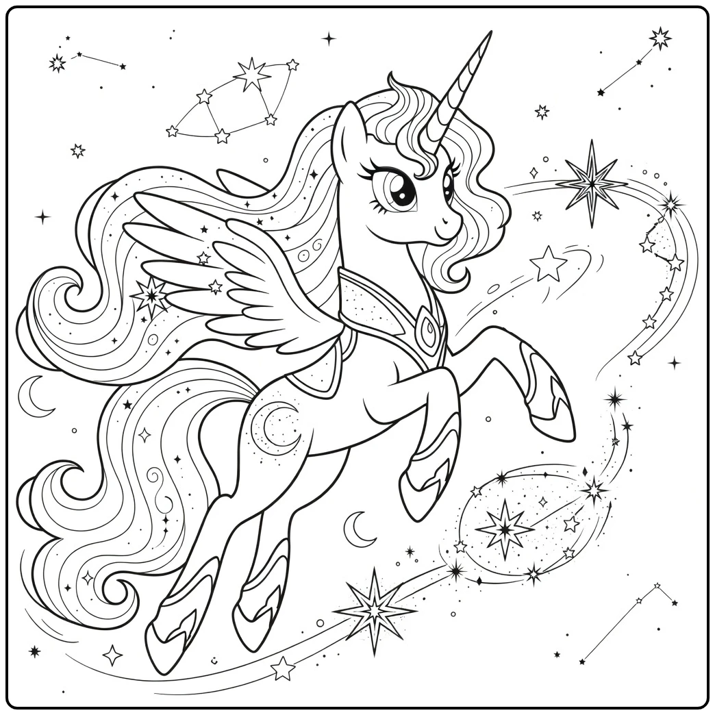 kleurplaat my little pony princess luna steigerend met magie