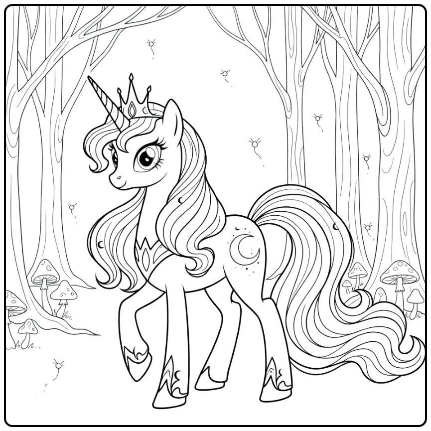 kleurplaat my little pony princess luna met kroon en manen