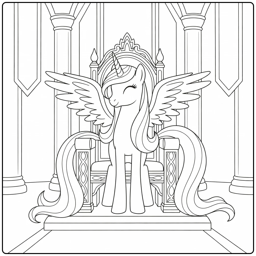 Kleurplaat My Little Pony Prinses Celestia in troonzaal