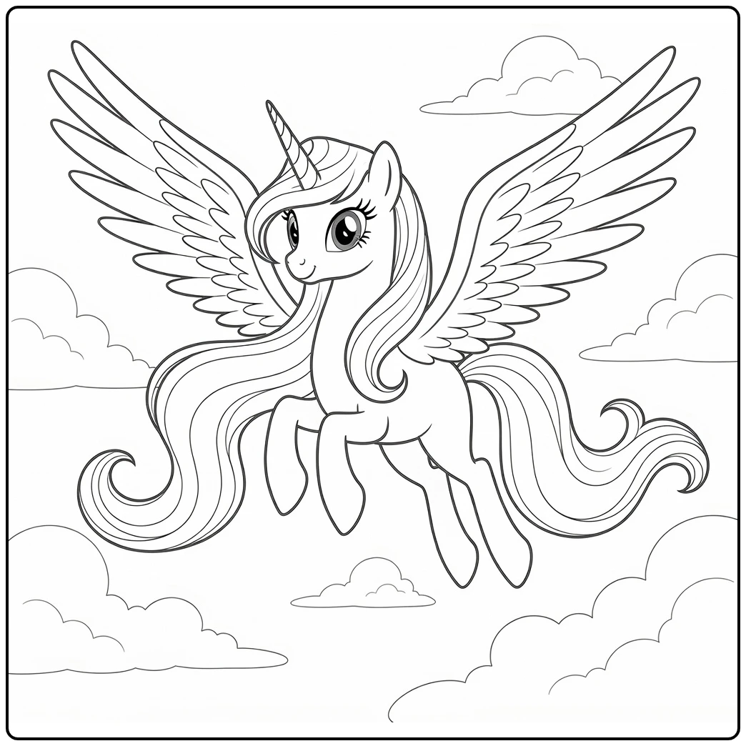 kleurplaat my little pony prinses celestia vliegend in wolken