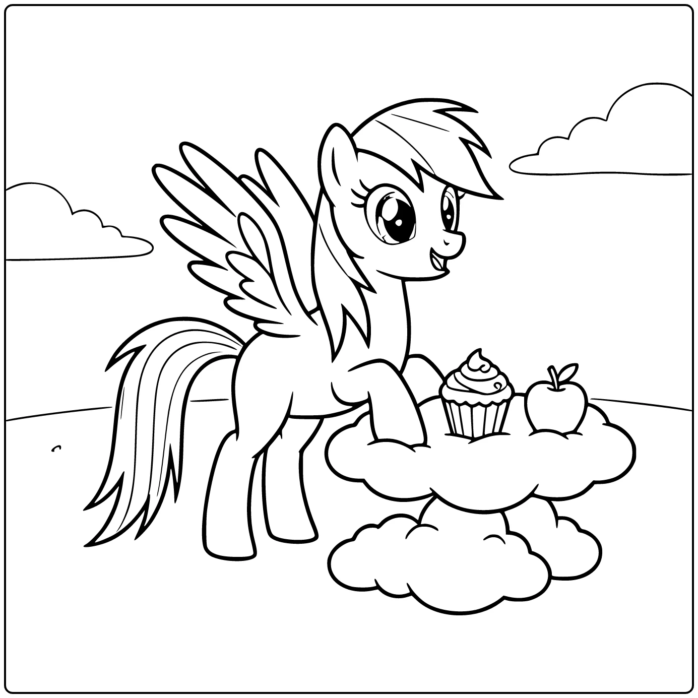 kleurplaat my little pony rainbow dash picknick op wolk