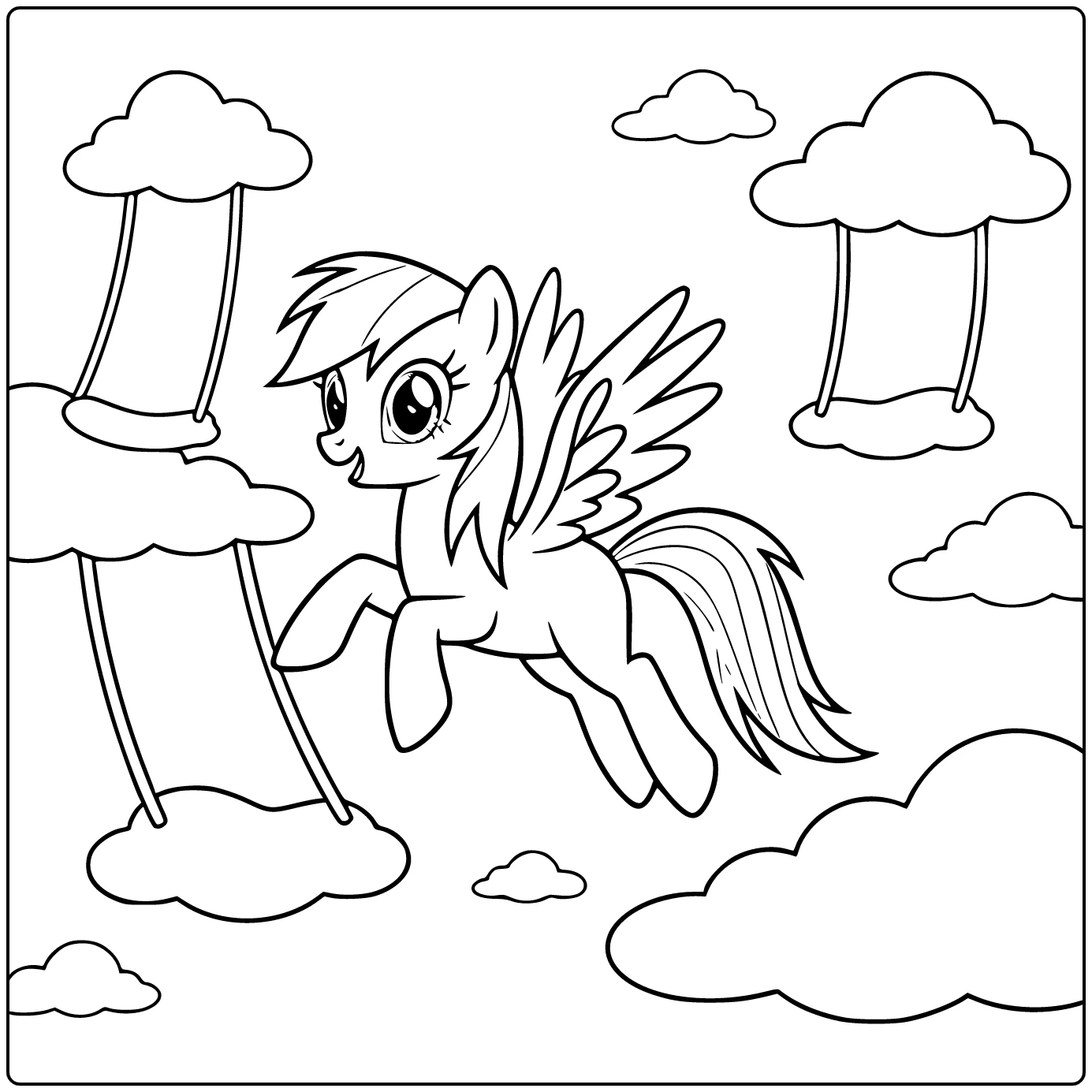 kleurplaat my little pony rainbow dash speelt in wolkenpark