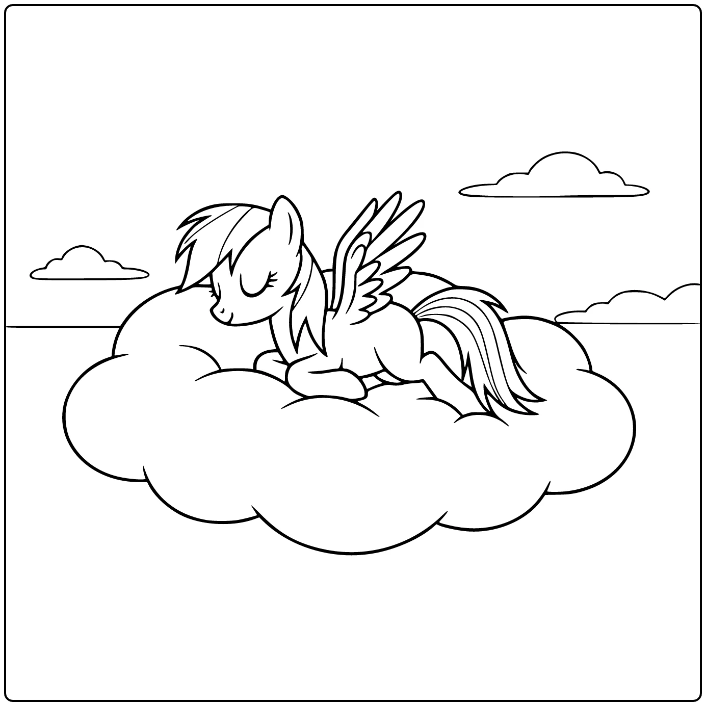 Kleurplaat My Little Pony Rainbow Dash ontspant vreedzaam