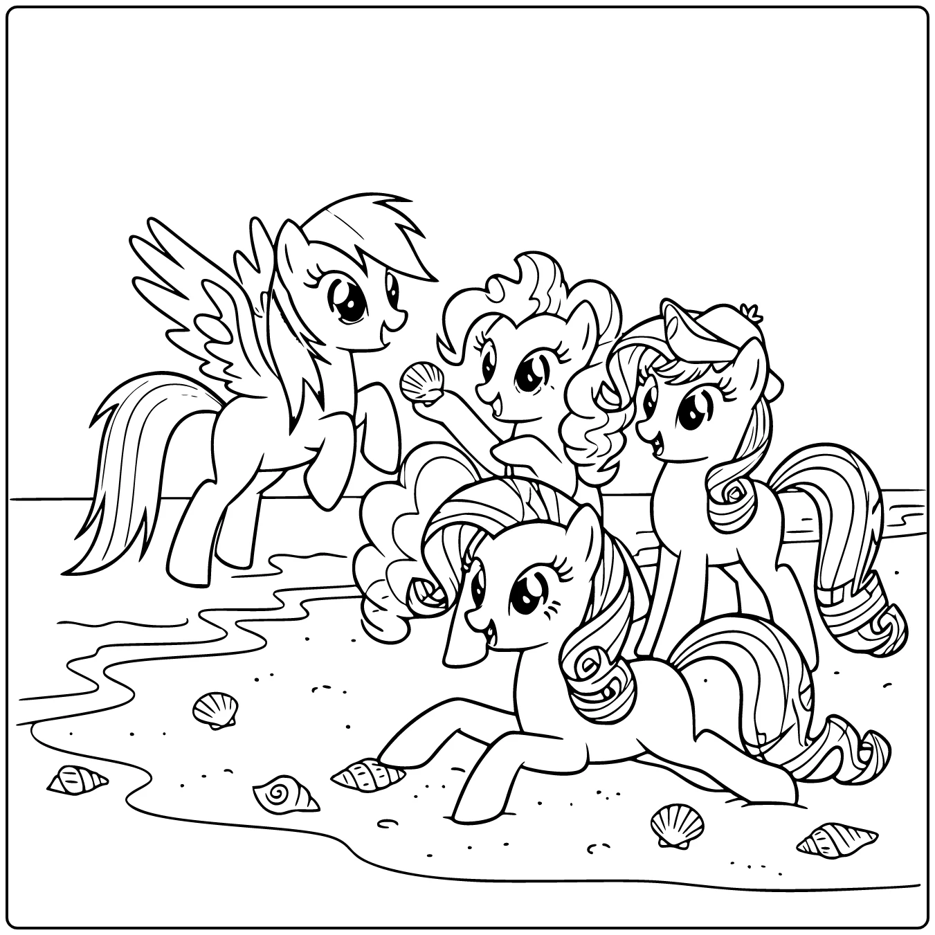 kleurplaat my little pony Rainbow Dash Pinkie Pie Applejack Rarity