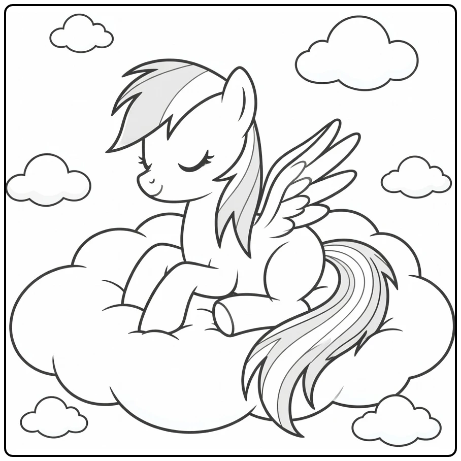 kleurplaat my little pony rainbow dash dutje op zachte wolk