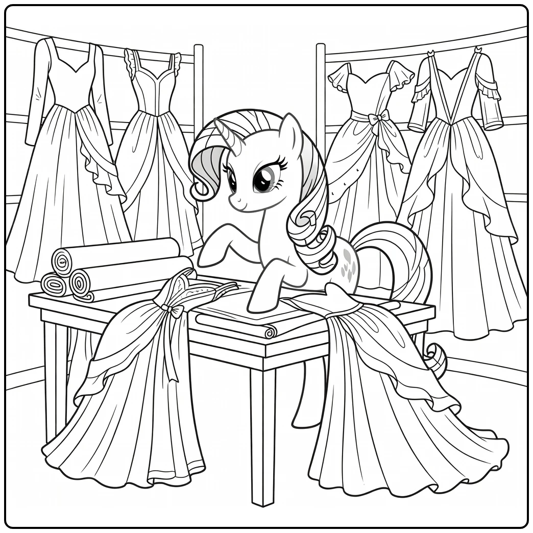 kleurplaat my little pony rarity ontwerpt elegante jurken