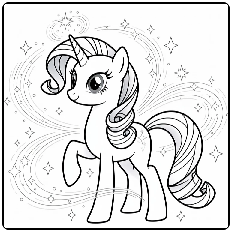 kleurplaat my little pony rarity in magische transformatiepose