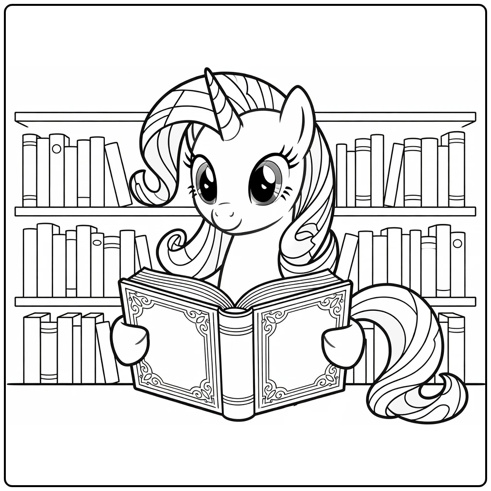 kleurplaat my little pony rarity leest boek in bibliotheek