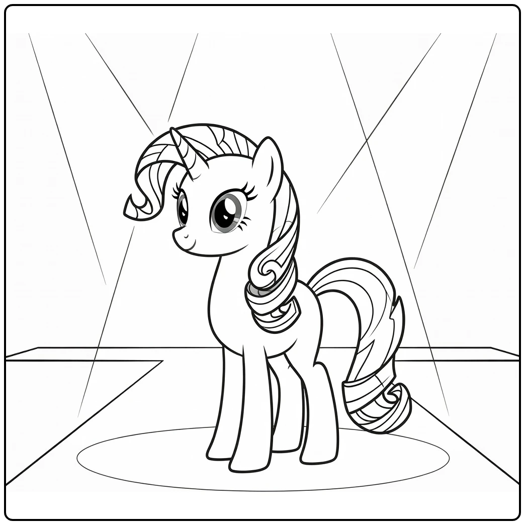 Kleurplaat My Little Pony Rarity poseert elegant op de catwalk