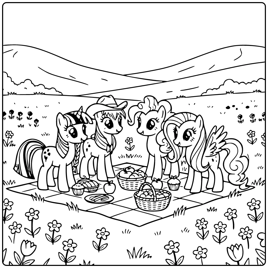 kleurplaat my little pony Twilight Sparkle Applejack Pinkie Fluttershy