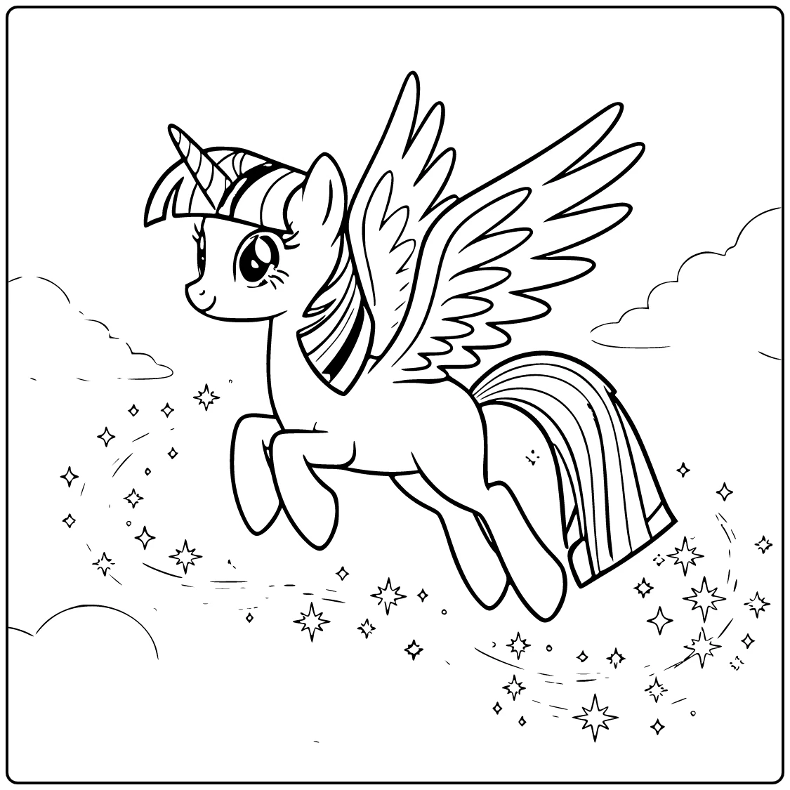Kleurplaat My Little Pony Twilight Sparkle gracieus vliegend
