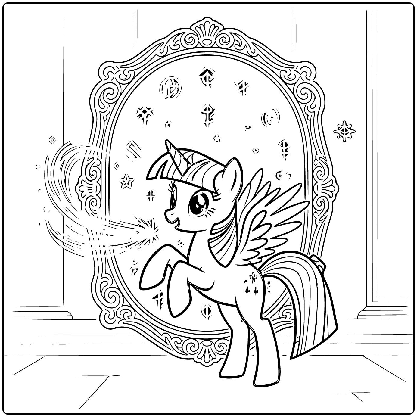 kleurplaat my little pony twilight sparkle oefent magie voor heg