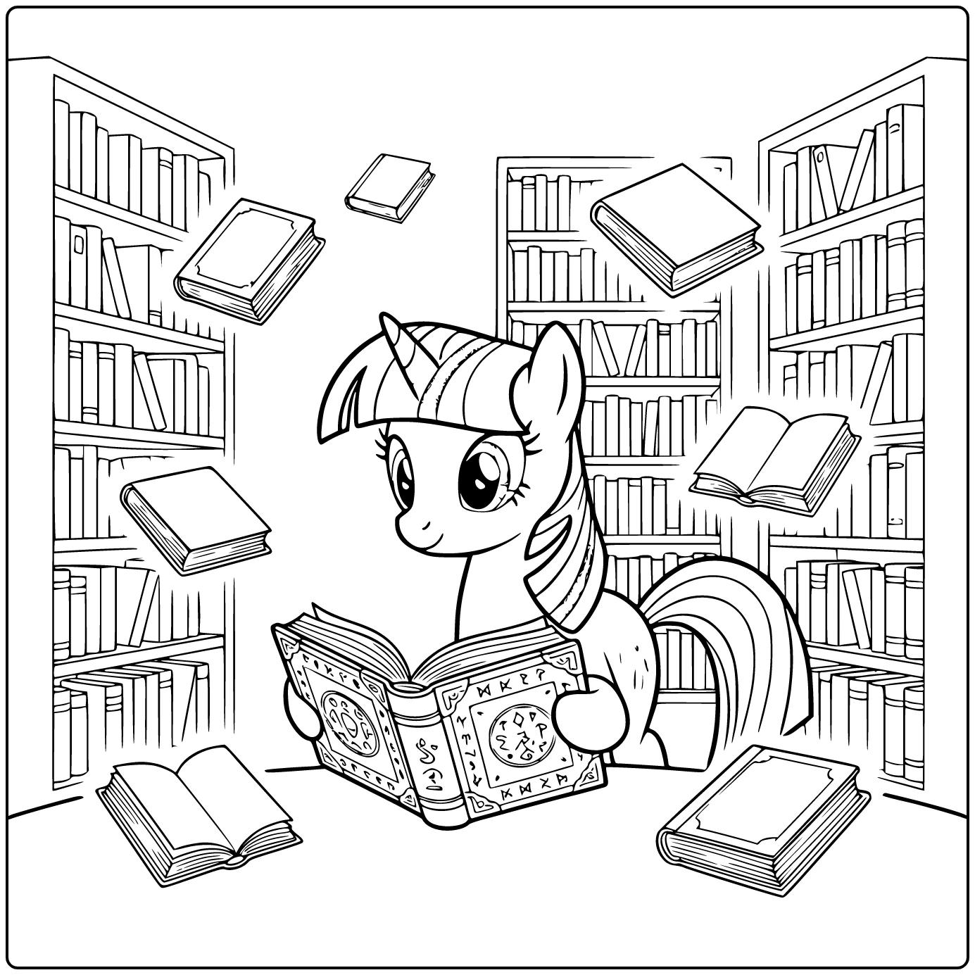 kleurplaat my little pony twilight sparkle leest oud toverboek