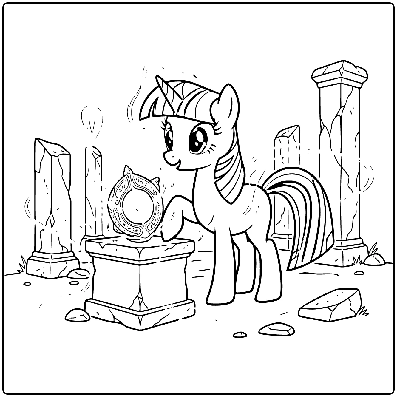 kleurplaat my little pony twilight sparkle ontdekt oude magie
