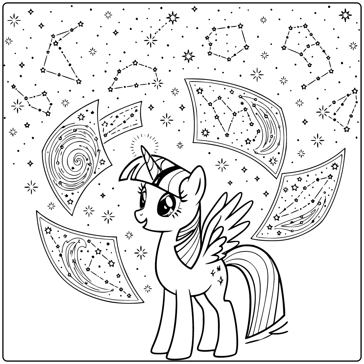 kleurplaat my little pony twilight sparkle onder nachthemel